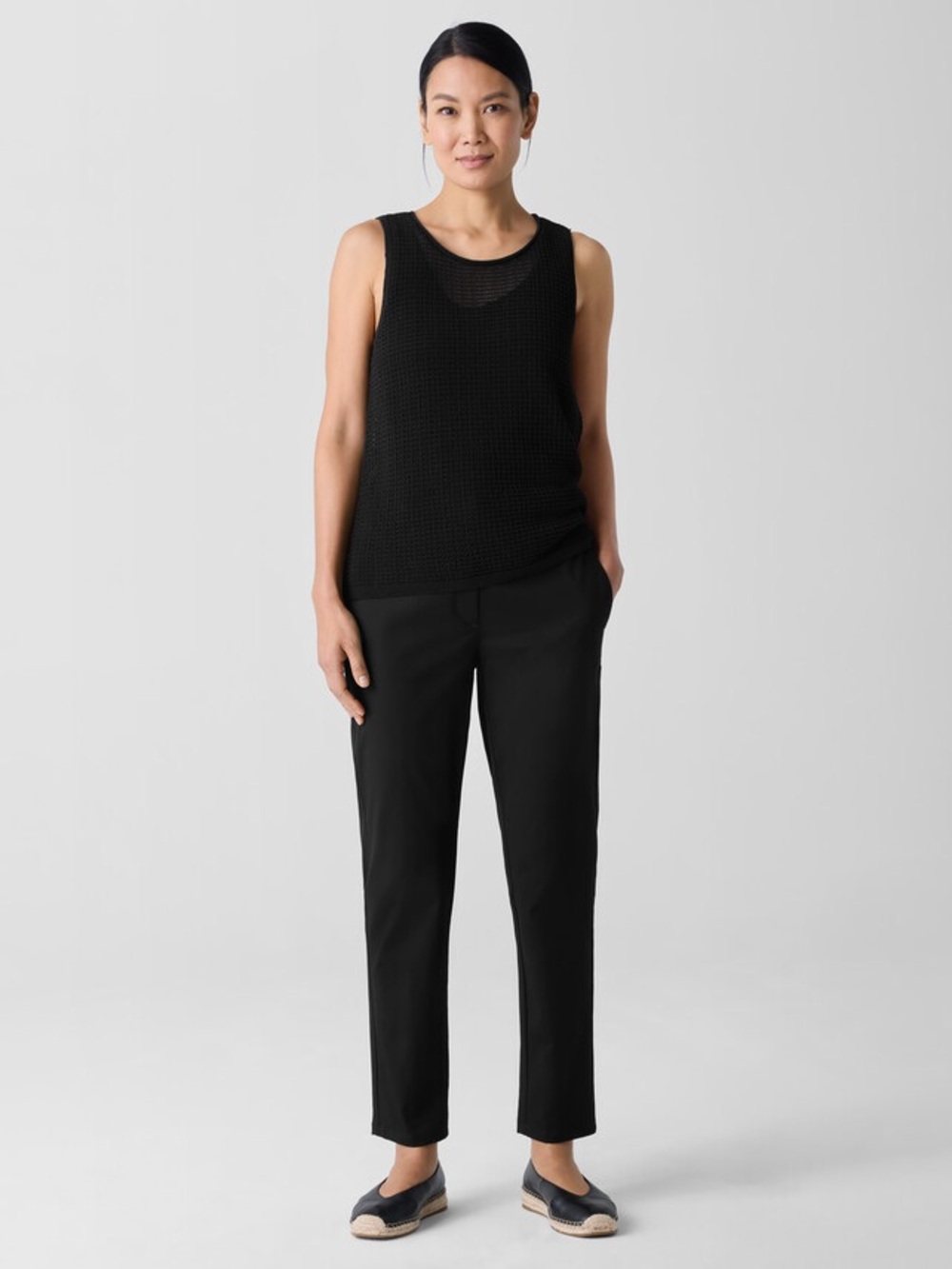 Eileen Fisher Stretch Cotton Twill Tapered Trouser Pant Sz M